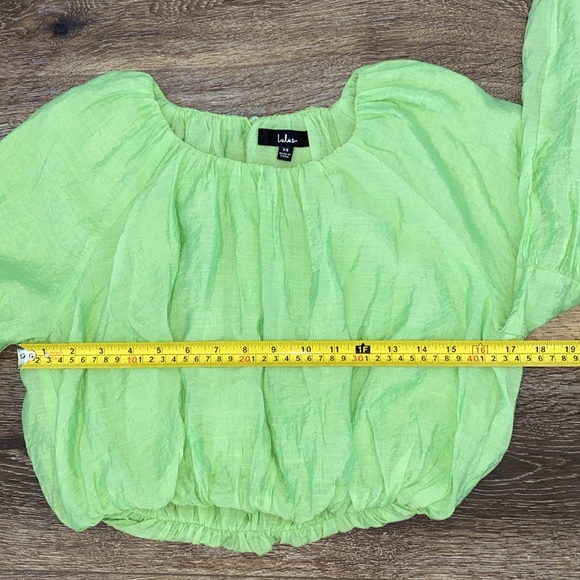 NWOT💚 Lulu's Total Bliss Lime Green Balloon Sleeve Crop Top Size XS - Picture 15 of 16